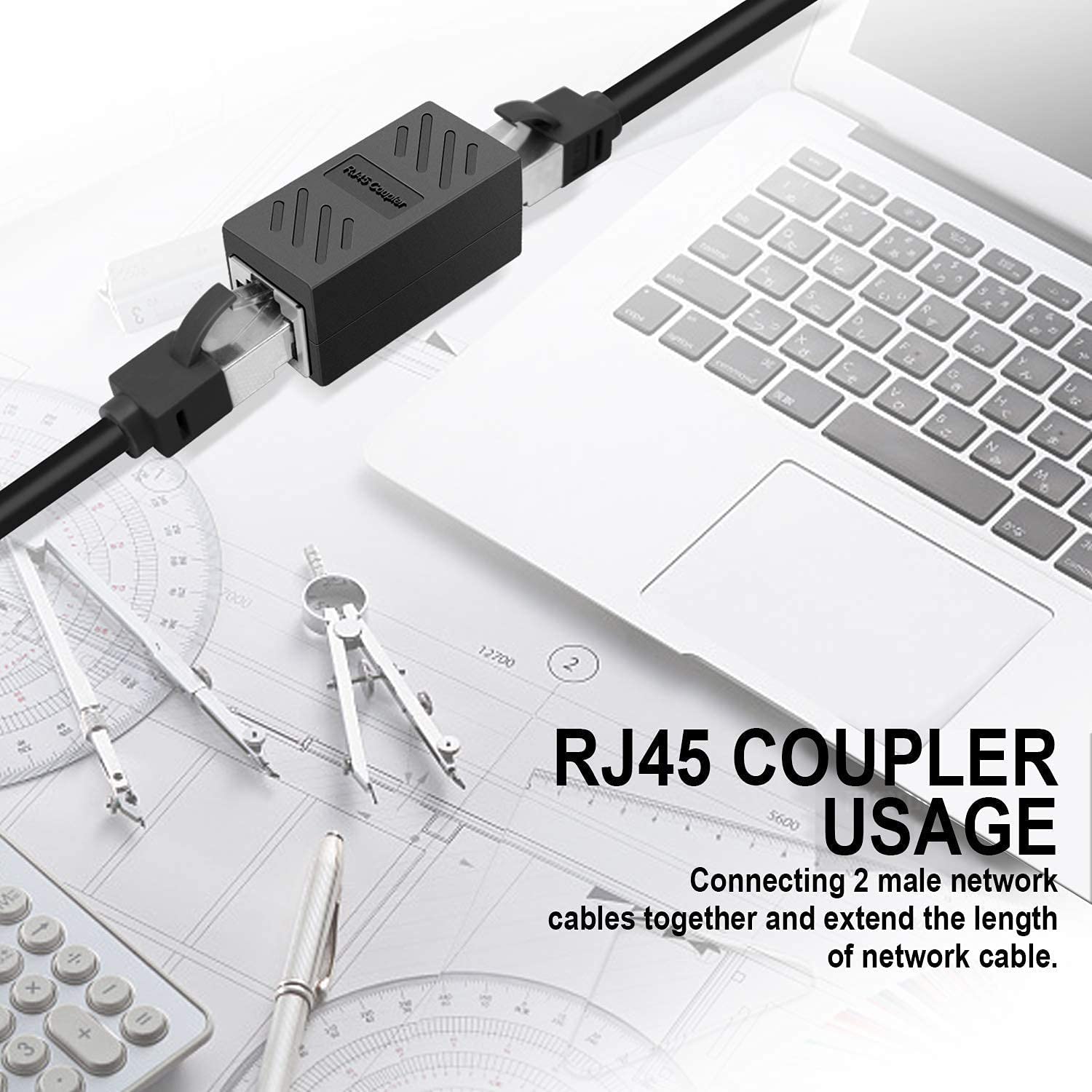 RJ45 Female-to-Female LAN Connector Ethernet Network Cable Extension Couple Joiner Charging Adapter (Black)