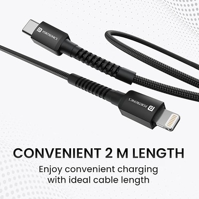 Portronics Konnect X Type C to 8-Pin 27W Fast Charging Cable, Premium TPE Material, Support to all Lightning Devices 2M Length(Black)