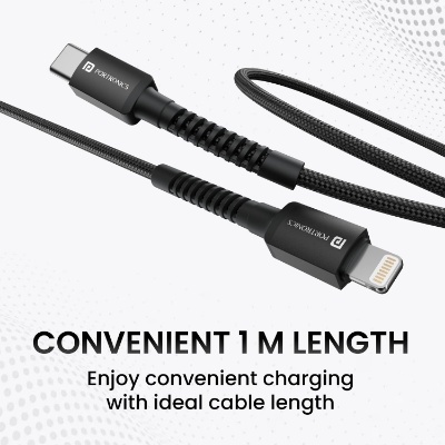 Portronics Konnect X Type C to 8-Pin 27W Fast Charging Cable, Premium TPE Material, Support to all Lightning Devices 1M Length