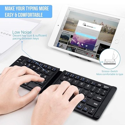 Portronics Chicklet POR-973 Foldable QWERTY Keyboard, Mini Pocket Sized, Rechargeable, Bluetooth Wireless, One Touch Connect Button, for iOS, Android and Windows Tabs, Smartphones, Black