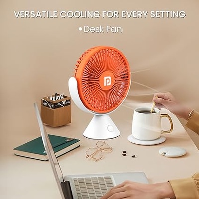 Portronics Aero Breeze Portable table Fan 178mm, USB Rechargeable Fan, 3 Speed Airflow, Battery Powered Silent Operation, 4 Hours Back Up, 360° Rotatable USB Fan, BLDC Fan for Kitchen,Office,Home