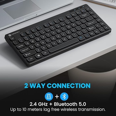 Portronics Bubble Multimedia Wireless Keyboard 2.4 GHz & Bluetooth 5.0 Connectivity, Noiseless Experience, Compact Size for iOS iPad Air, Pro, Mini, Android, Windows Tablets PC Smartphone(Black)