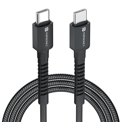 Portronics Konnect X 60W Type C to Type C Unbreakable Nylon Braided Cable, 2M Fast Charging Cable for iPhone 15 series, iPad, Samsung Galaxy & other Type C Devices