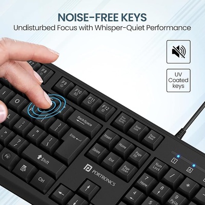 Portronics Ki-Pad 4 USB Wired Keyboard with Fn Multimedia Hotkeys, Full-Size Layout with Num Pad, Ergonomic Design, 1.5m USB Cable, for Laptop, PC, Mac (Black)