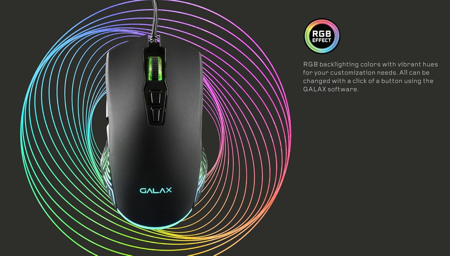 GALAX Slider-03 USB Wired Gaming Mouse | 7 Programmable Buttons | Customizable RGB Lights | Ergonomic Design | 7200 DPI Gaming Grade Sensor | 1.5m Braided Cable | 16.8mn Color, Light Weight - Black