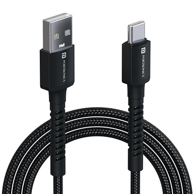 Portronics Konnect X 3A Unbreakable Nylon Braided USB to Type C Fast Charging Cable 2M Long, Supports All Type C Smartphones and Devices