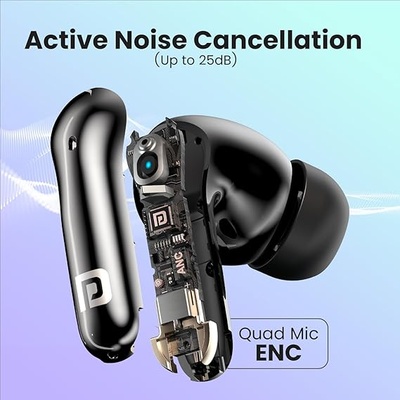 Portronics Harmonics Twins 28 ANC TWS in Ear Earbuds with Smart Touch Control, 50 Hours Playback, Quad Mic ENC, Low Latency, 13mm Dynamic Driver, IPX 5 Water Resistant, Fast Type C Charging