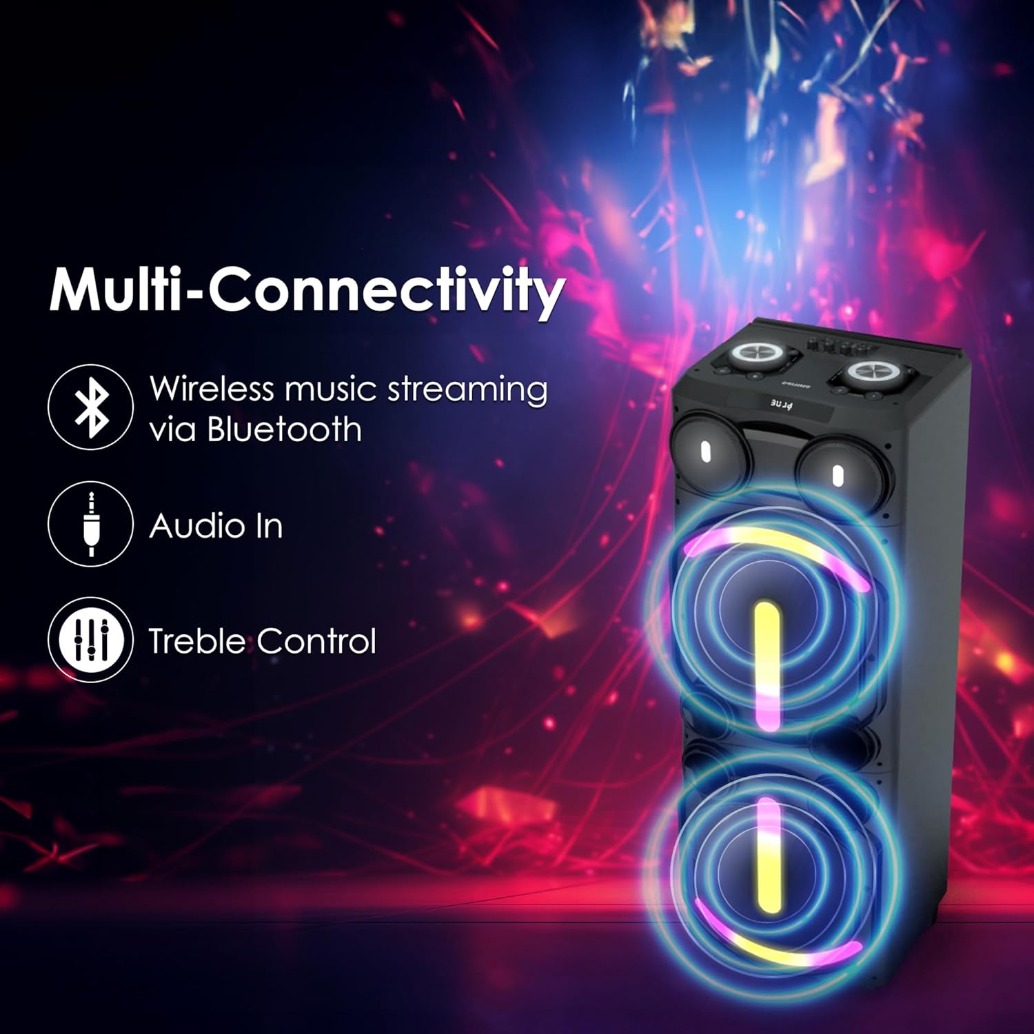 Philips TAX5708 Bluetooth Party Speaker – 400W Max Output, Dynamic Bass Boost, Karaoke, Guitar/Mic Support, Multipoint Connectivity, Party Lights, Handle with Wheels