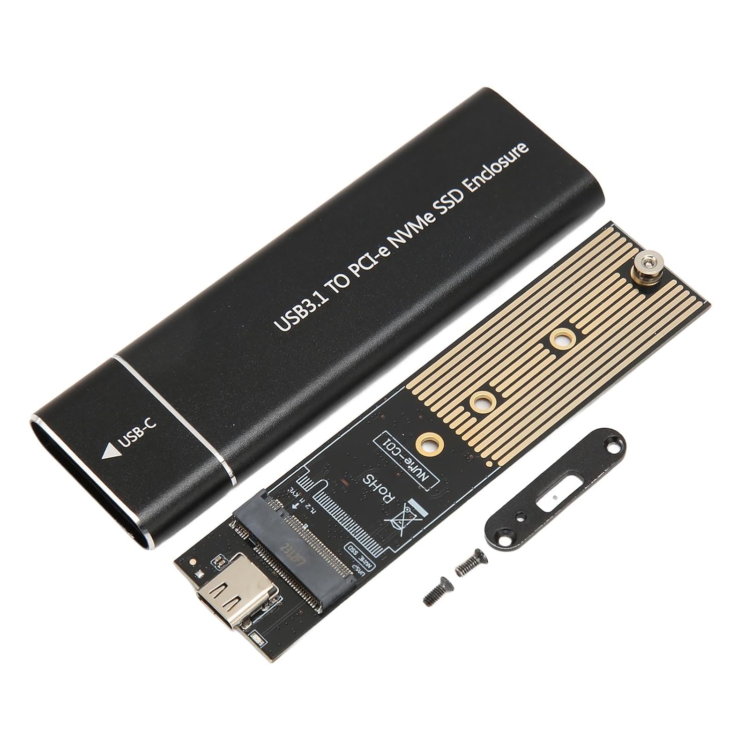 M.2 SSD Enclosure PCI-E NVMe reader with USB 3.1 Type-C, 10Gbps External Enclosure for 2230/2242/2260/2280 SSD (Black)