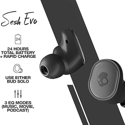 Skullcandy Sesh Evo Truly Wireless Bluetooth in Ear Earbuds with Mic (Black)