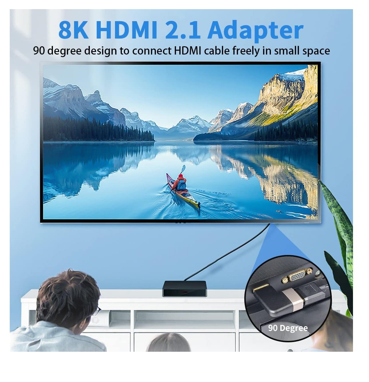 HDMI 2.1 (Male to Female) Right Angle Connector, Supports 8K @ 60Hz, 4K @ 120Hz, Dynamic HDR, 3D & EARV for TV, Laptop, HDR Devices