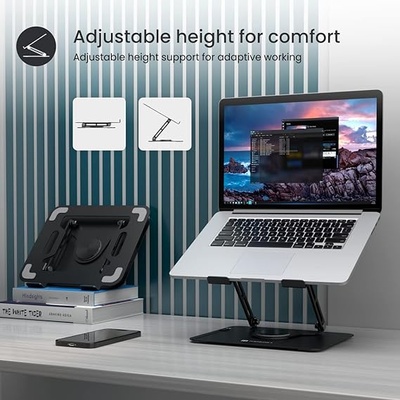 Portronics My Buddy K9 Portable Laptop Stand - Adjustable Elevation Levels - Ventilated Anti-Slip Design - 360-degree Rotating Base