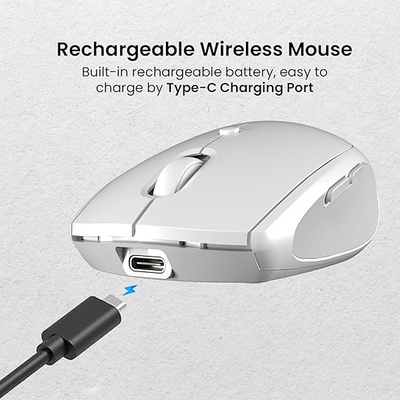 Portronics Toad III Wireless Mouse with Bluetooth & 2.4 GHz Dual Connectivity, Rechargeable, 6 Buttons, Adjustable DPI, Silicon Grip & Ergonomic Design for PC, Laptop, Mac (White)