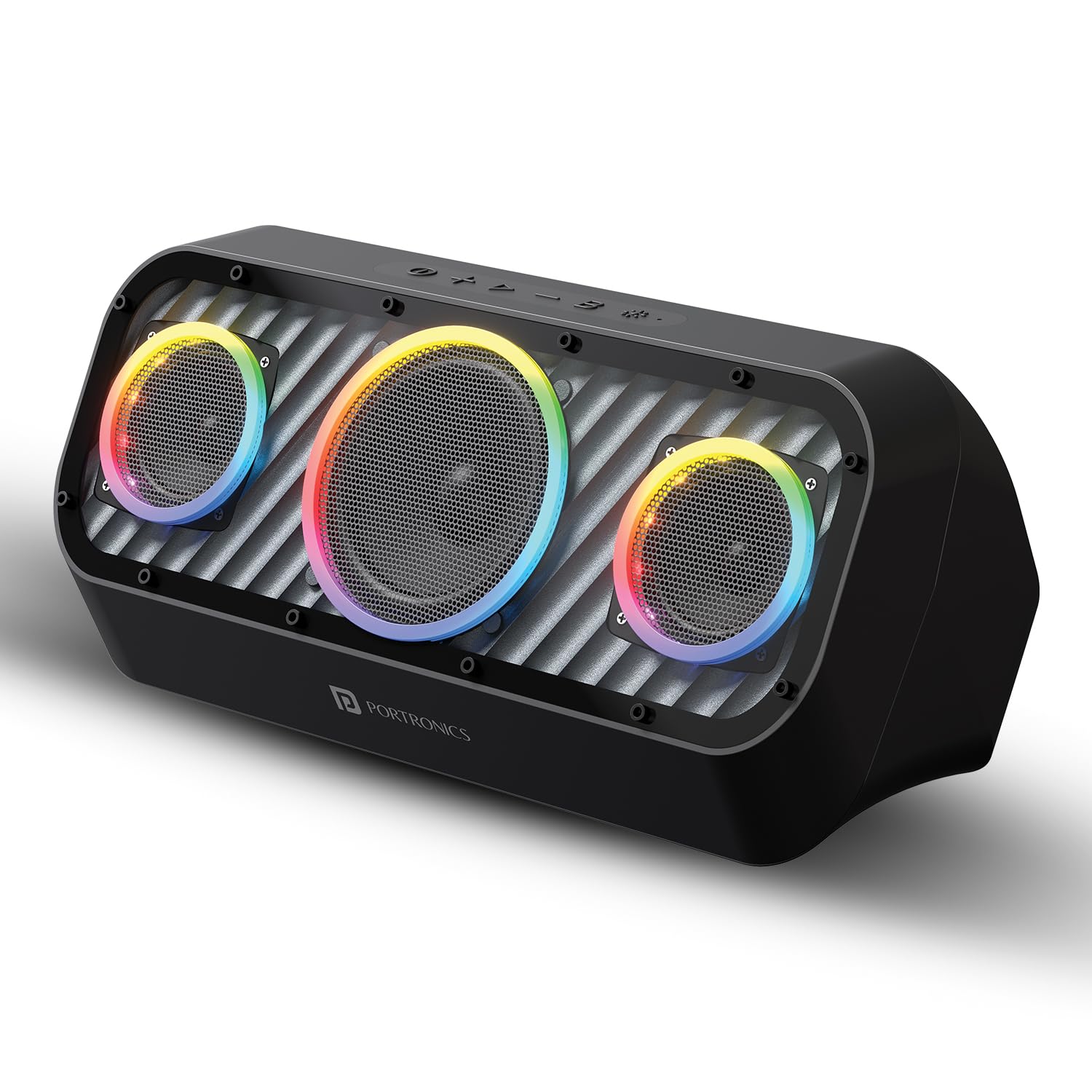 Portronics Microblast 60W Portable Party Speaker, Bass Boost, RGB Lights, 2.1 Channel, Bluetooth 5.3, USB, AUX, SD Card, Fast Charging