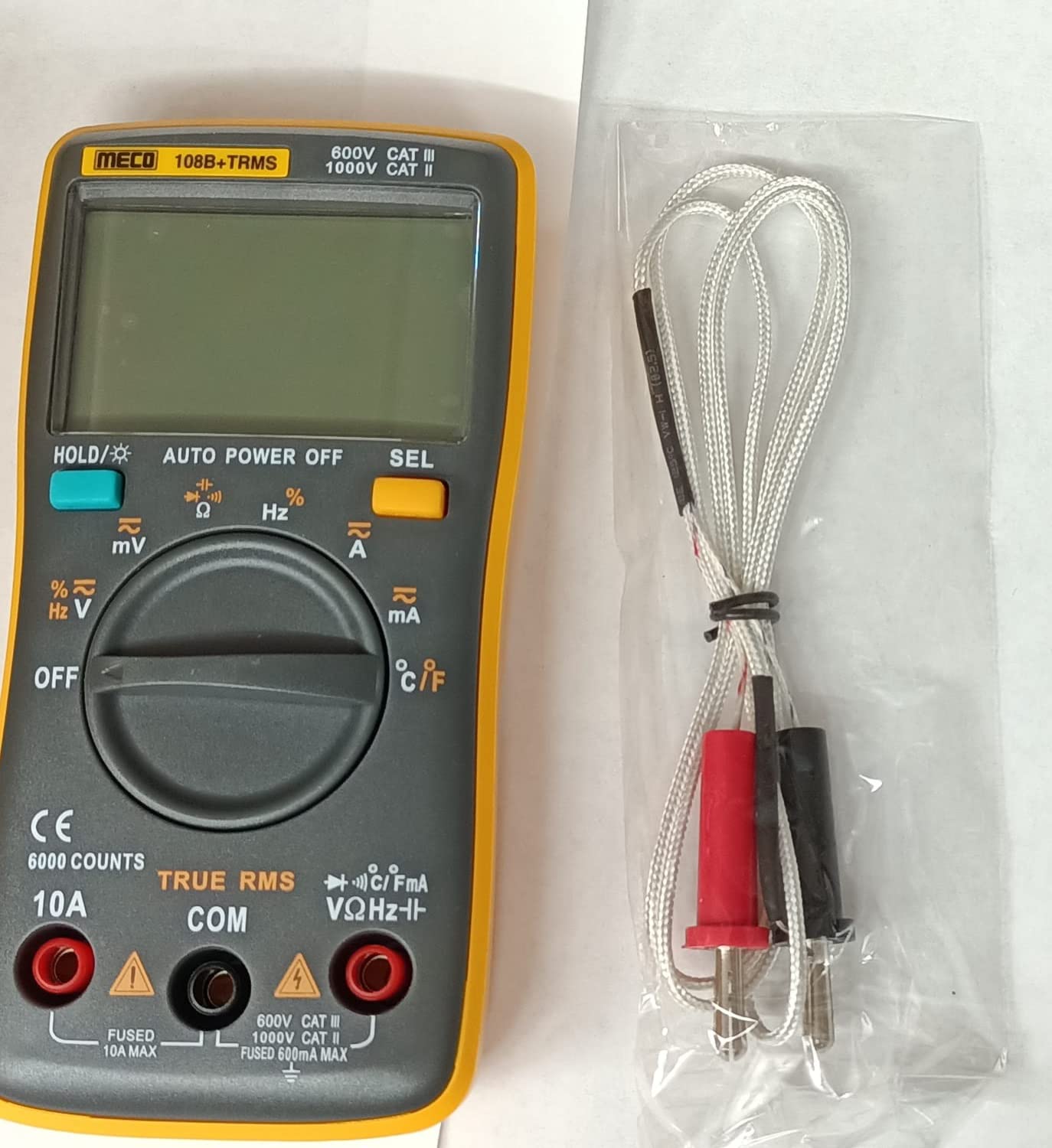 Meco 108B+ 3 ⅚ Digit / 6000 Count TRMS Autoranging Pocket Size Digital Multimeter with Backlight, K Type Thermocouple, Data Hold and APO functions