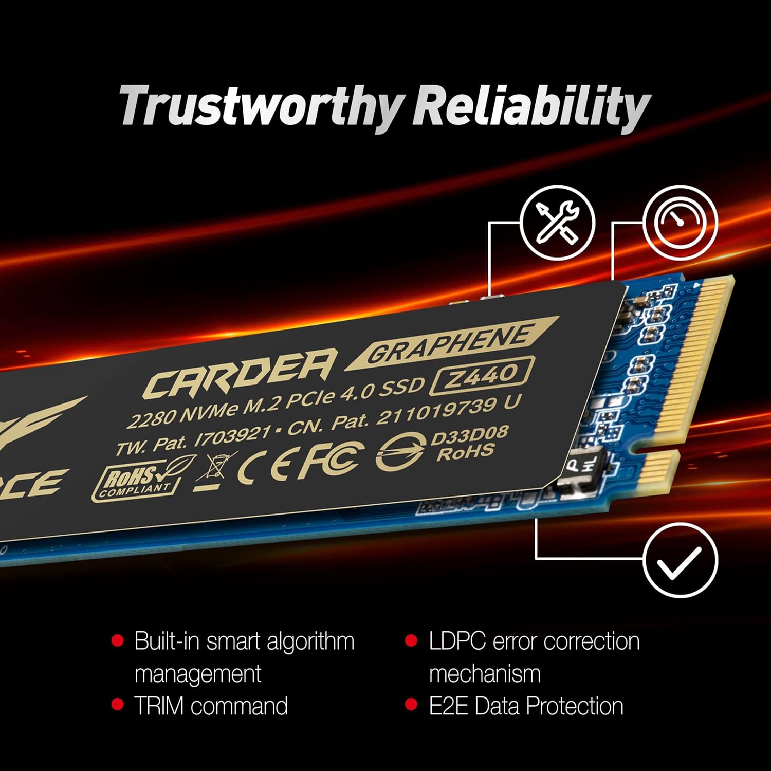 TeamGroup T-Force Cardea Zero Z440 Nvme M.2 2280 Pcie Gen 4 Gaming SSD, 3D NAND TLC, DRAM Cache, Graphene Heatsink, Internal Solid State Drive, Speed Upto 5000/4400MB/s, High Performance Storage