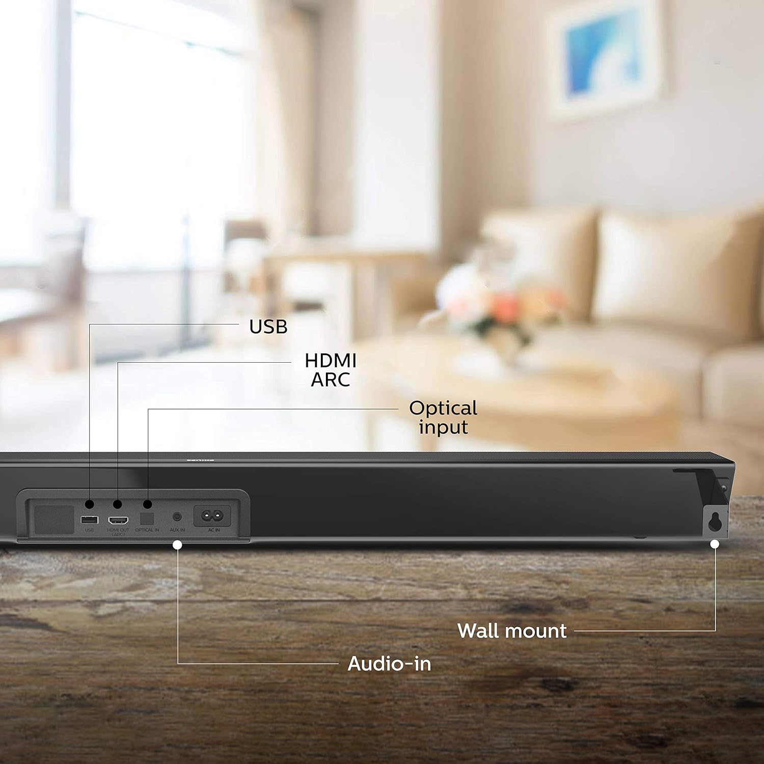 Philips Audio TAB7305 2.1Ch 300W Bluetooth Soundbar With Wireless Subwoofer, Dolby Audio, Hdmi Arc And Optical Input