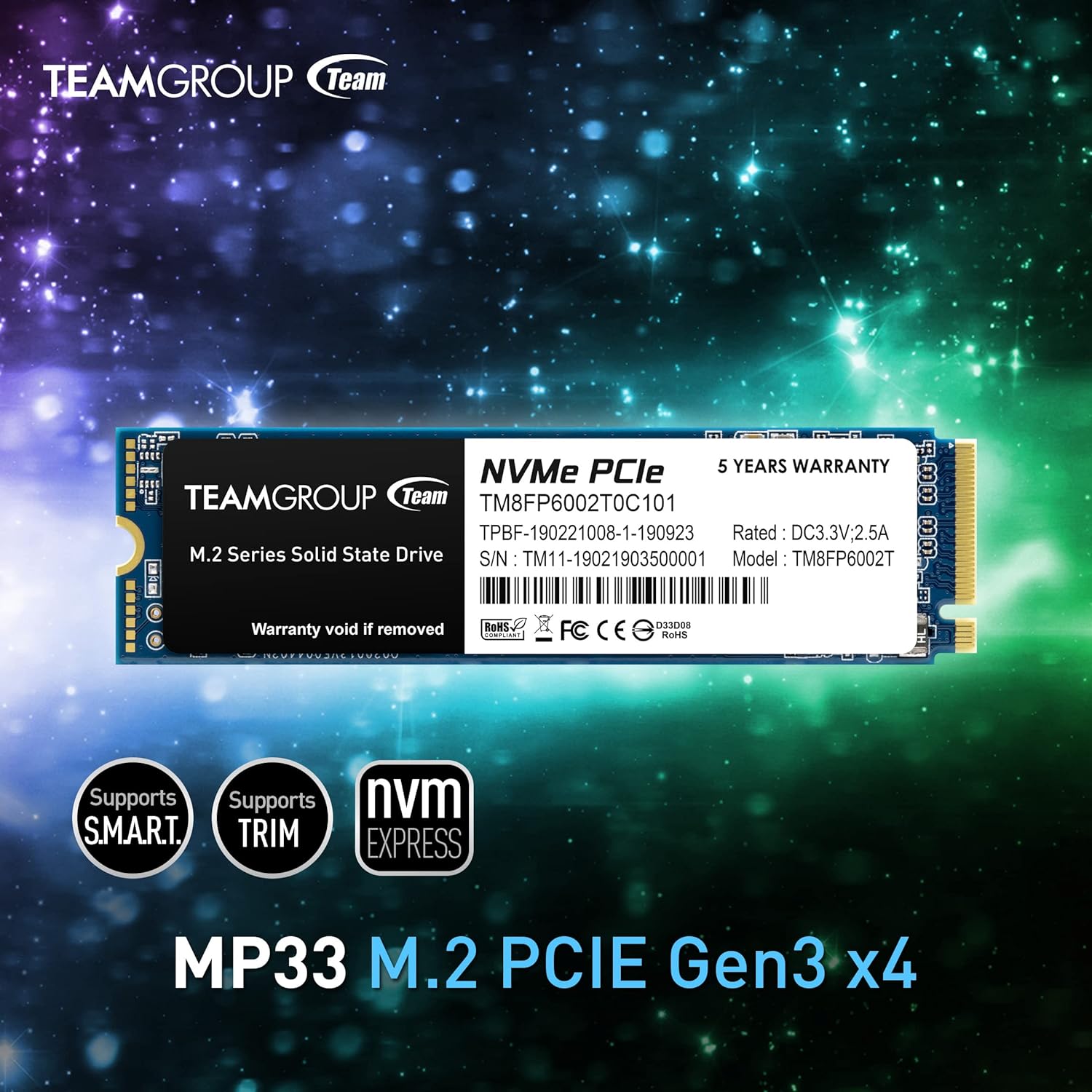 TeamGroup Nvme M.2 2280 Pcie Gen 3 Gaming SSD, 3D NAND TLC, SLC Cache, Internal Solid State Drive , High Performance, Low Latency, ECC Function, for PC & Laptop suggest title