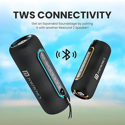 Portronics Resound 2 15W HD Sound Portable Wireless Bluetooth Speaker, in-Built Mic, RGB Lights, TWS Connectivity, Bluetooth v5.3, IPX5 Water Resistant, Type C Charging Port