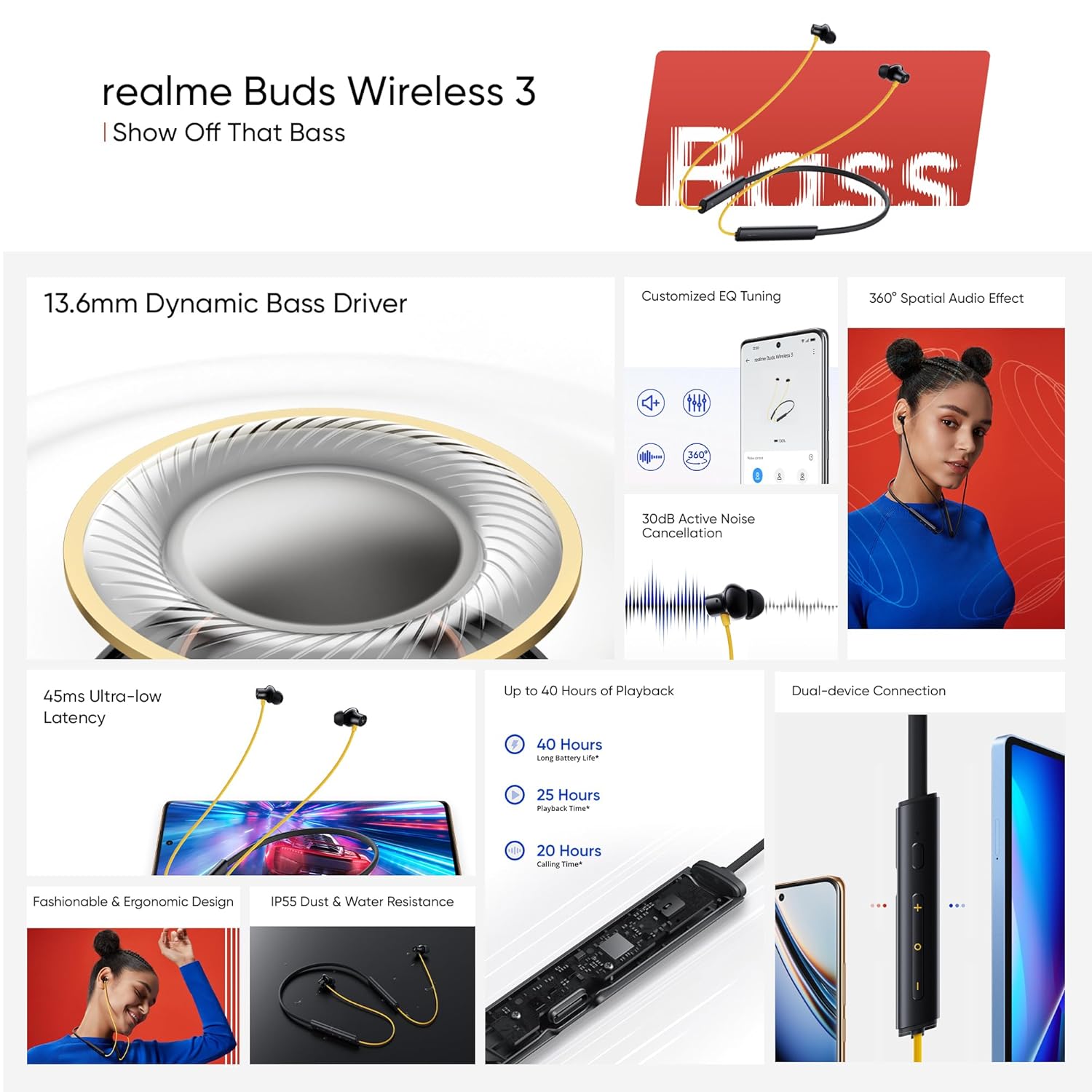 realme Buds Wireless 3 Neckband with Active Noise Cancellation (IP55 Water Resistant, Google Fast Pairing)