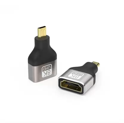 Micro HDMI Type-D (M) to 8k HDMI Type-A (F) Adapter, Bidirectional HDMI 2.1 Connector, Gold-Plated Plugs, Supports 8K@60Hz, 4K@120Hz, HDR, 3D, eARC for GoPro Hero 7/6, Sony A6000 Camera