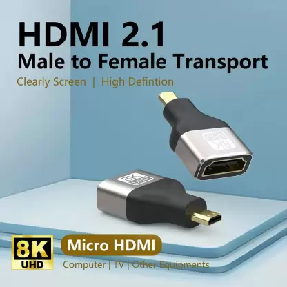 Micro HDMI Type-D (M) to 8k HDMI Type-A (F) Adapter, Bidirectional HDMI 2.1 Connector, Gold-Plated Plugs, Supports 8K@60Hz, 4K@120Hz, HDR, 3D, eARC for GoPro Hero 7/6, Sony A6000 Camera