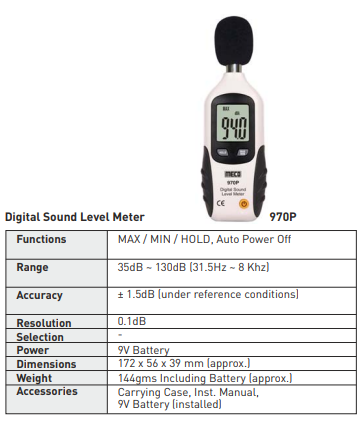 Meco 970P ( 35dB ~ 130dB ) Digital Sound Level Meter
