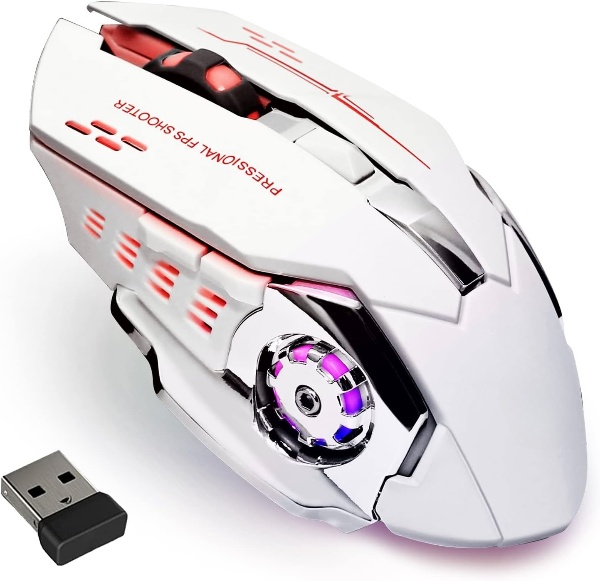 Wireless Gaming Mouse AD-WB-148, Bluetooth RGB Rechargeable, 2.4G USB, 7-Color Backlit, 6 Buttons and Silent Click for Laptop, PC, Mac