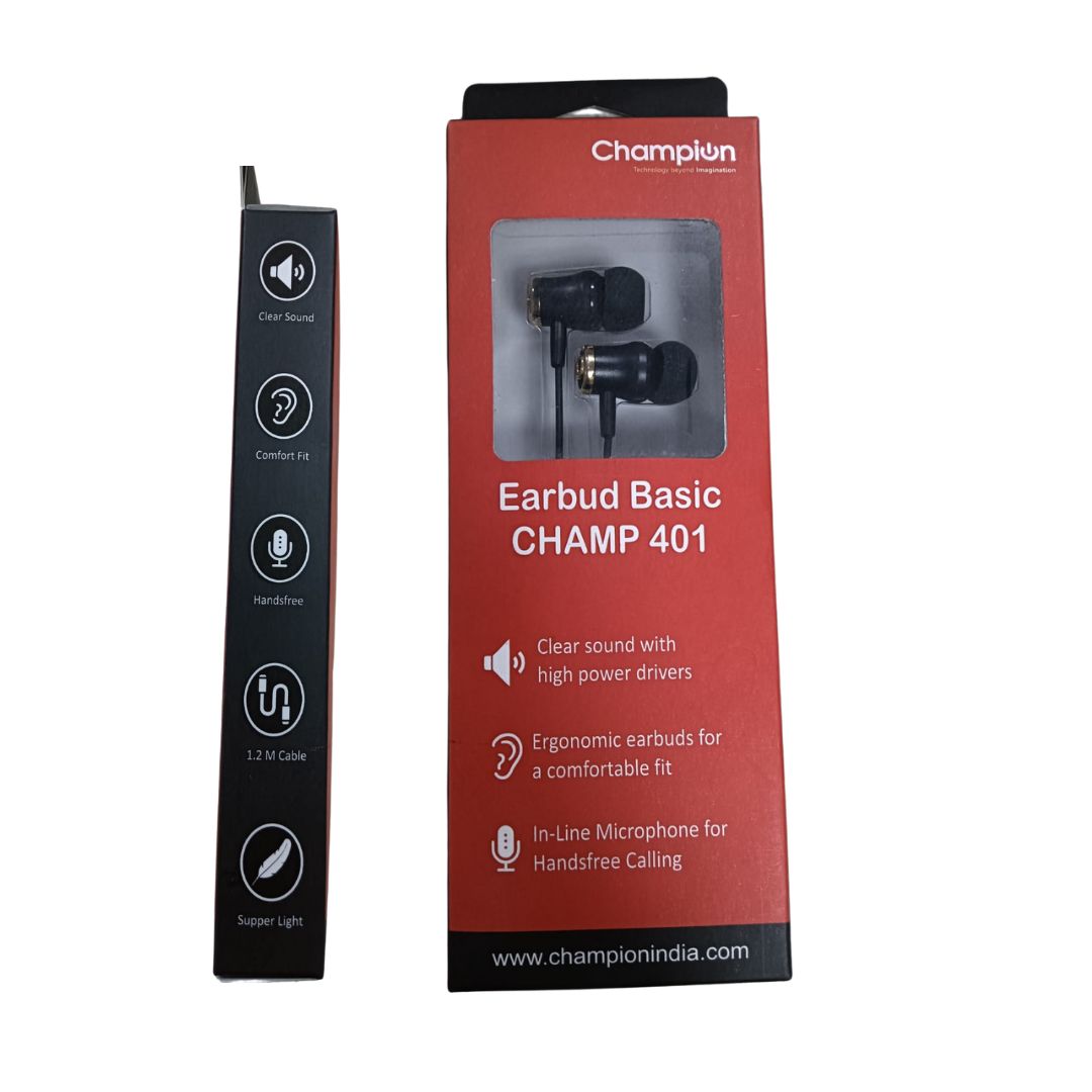 Champion CHAMP401 In-Ear Earphones with Mic – Premium Sound Quality & Comfortable Fit