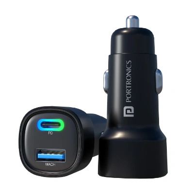 Portronics 80W Dual Output Fast Car Charger with Type-C PD & USB, LED Indicator, Charging Adapter Compatible with Cars for iPhone & Android Smartphone, Smartwatch, Earbud, Power Bank (Black)