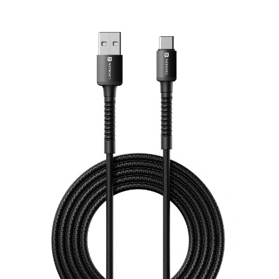 Portronics Konnect X 3A Unbreakable Nylon Braided USB to Type C Fast Charging Cable 2M Long, Supports All Type C Smartphones and Devices