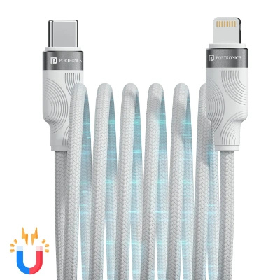 Portronics Lightning Cable 1 m Braided Maglink CL 27W Type C to 8 Pin,  (Compatible with Mobile, White, One Cable)