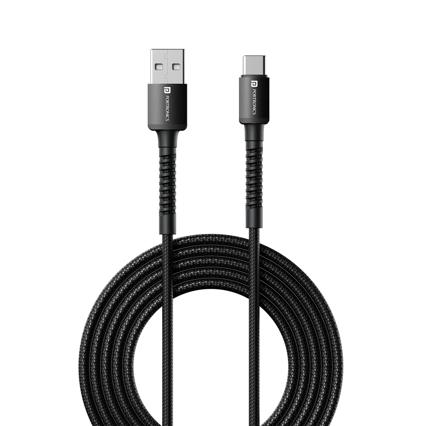 Portronics Konenct X USB to Type C Cable with 3A Output, Fast Charging & Data Transfer, Nylon Braided, Aluminium Alloy Shell, 1M Length compatible with Type C Smartphones(Black)