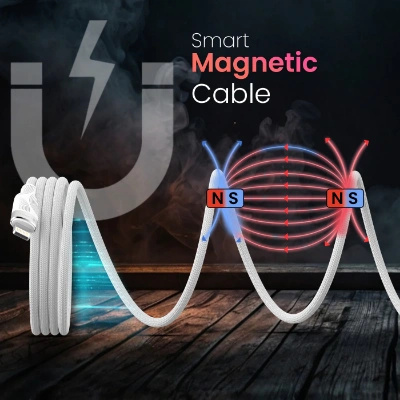 Portronics Lightning Cable 1 m Braided Maglink CL 27W Type C to 8 Pin,  (Compatible with Mobile, White, One Cable)