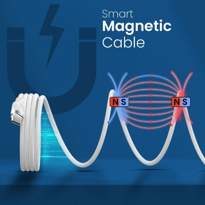 Portronics Maglink C Square 60W Type C to Type C Magnetic Coiled Cable, Strong Nylon Braided, Aluminum Alloy Material, Fast Data Sync, Type C Fast Charging Compatible With Laptop,Smartphone,Tablets