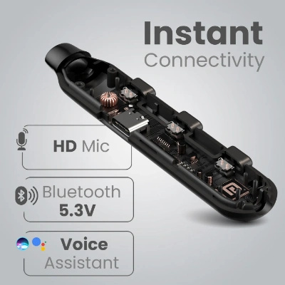 Portronics Harmonics Z8 Bluetooth Earphones - 40H Playback, Magnetic, LED Display, IPX4, Fast Charging (Black)