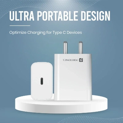 Portronics Adapto 70 33W Fast Charger Adapter with Dual Output (USB + Type C) Supports PPS Charging Via Type C Port, 27W Dash, Warp 27W, Dart, Super Dart 27W(White)