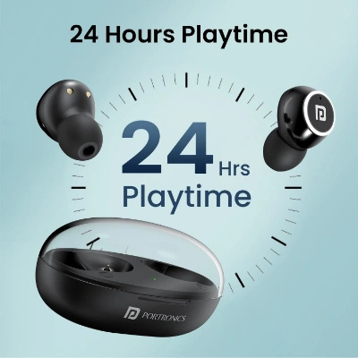 Portronics Harmonics Twins S13 in Ear True Wireless Earbuds with Mic, 24H Playtime, Game/Music Mode, Touch Control, 8mm Driver, Bluetooth 5.3v,IPX5 Water Resistance, Type C Fast Charging