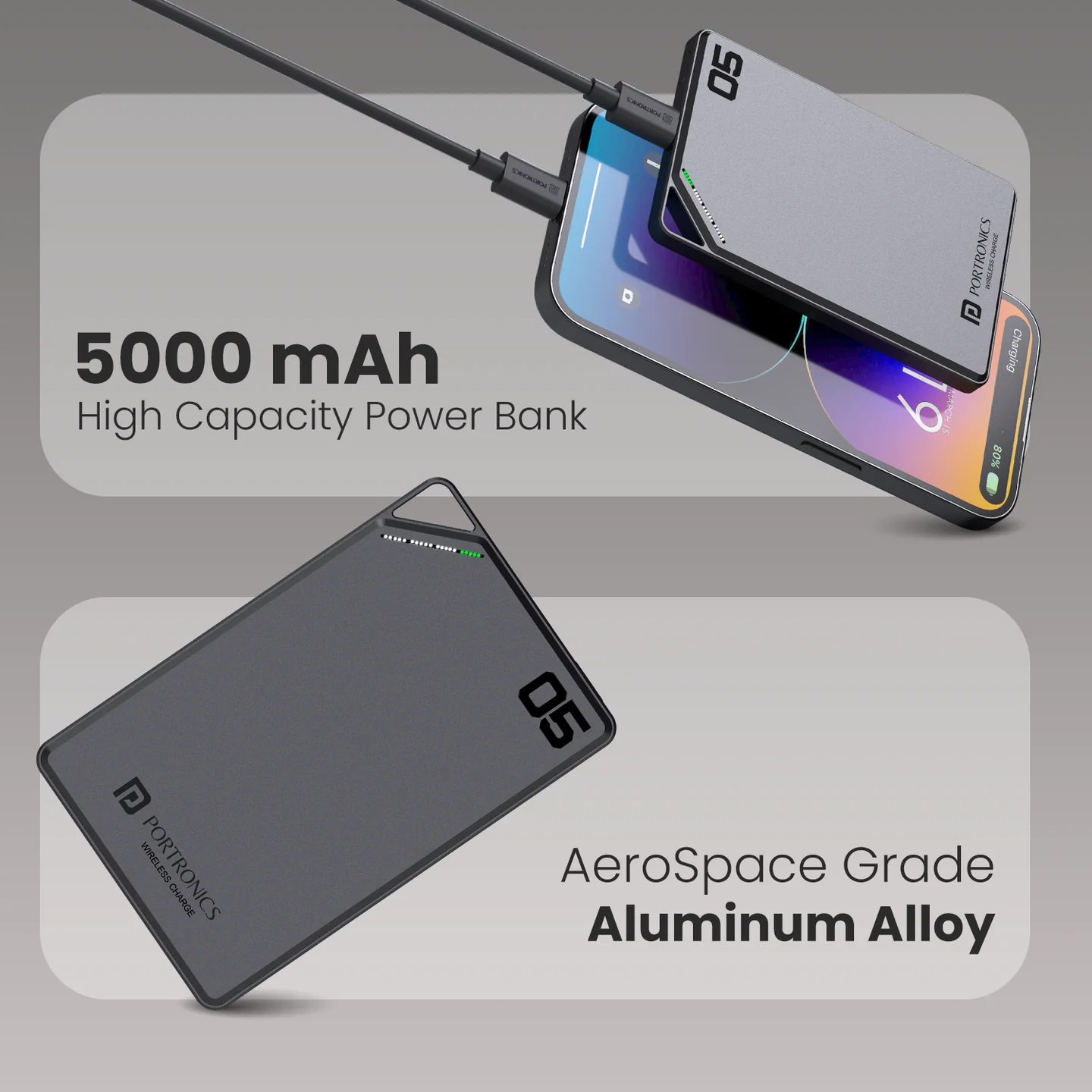 Portronics Boosty 5k 5000mAh 15W Wireless Magnetic Fast Charging Nano Powerbank