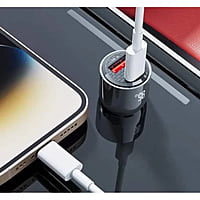 Champion 95W transparent Metallic Car Charger with Dual Port Type C and USB , Fast Charging Compatible with iPhones, Android Smartphones & Tablets (Black)