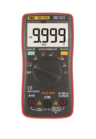 Meco 126B+ 4 Digit / 9999 Count TRMS Autoranging Pocket Size Digital Multimeter with Backlight, Frequency, Data Hold and APO functions