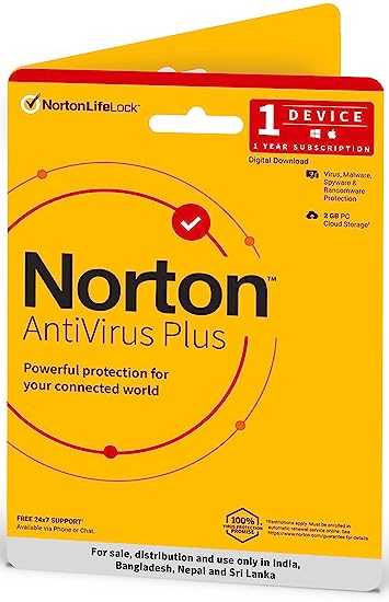 Norton Antivirus Plus | 1 User 1 Year |Additionally Includes Smart Firewall, Password Manager & PC Cloud Back Up