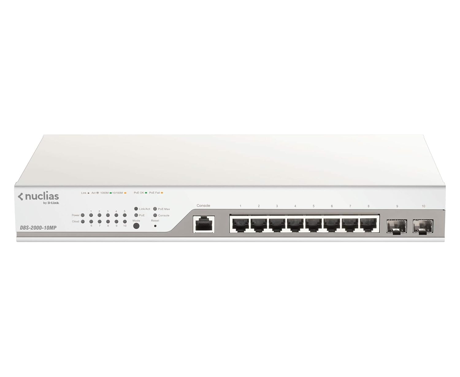 D-Link (DBS-2000-10MP) 10-Port PoE+ Switch Gigabit Ethernet Nuclias Cloud-Managed, 8 x PoE (130 Watt) & 2 x Gigabit Combo Ports