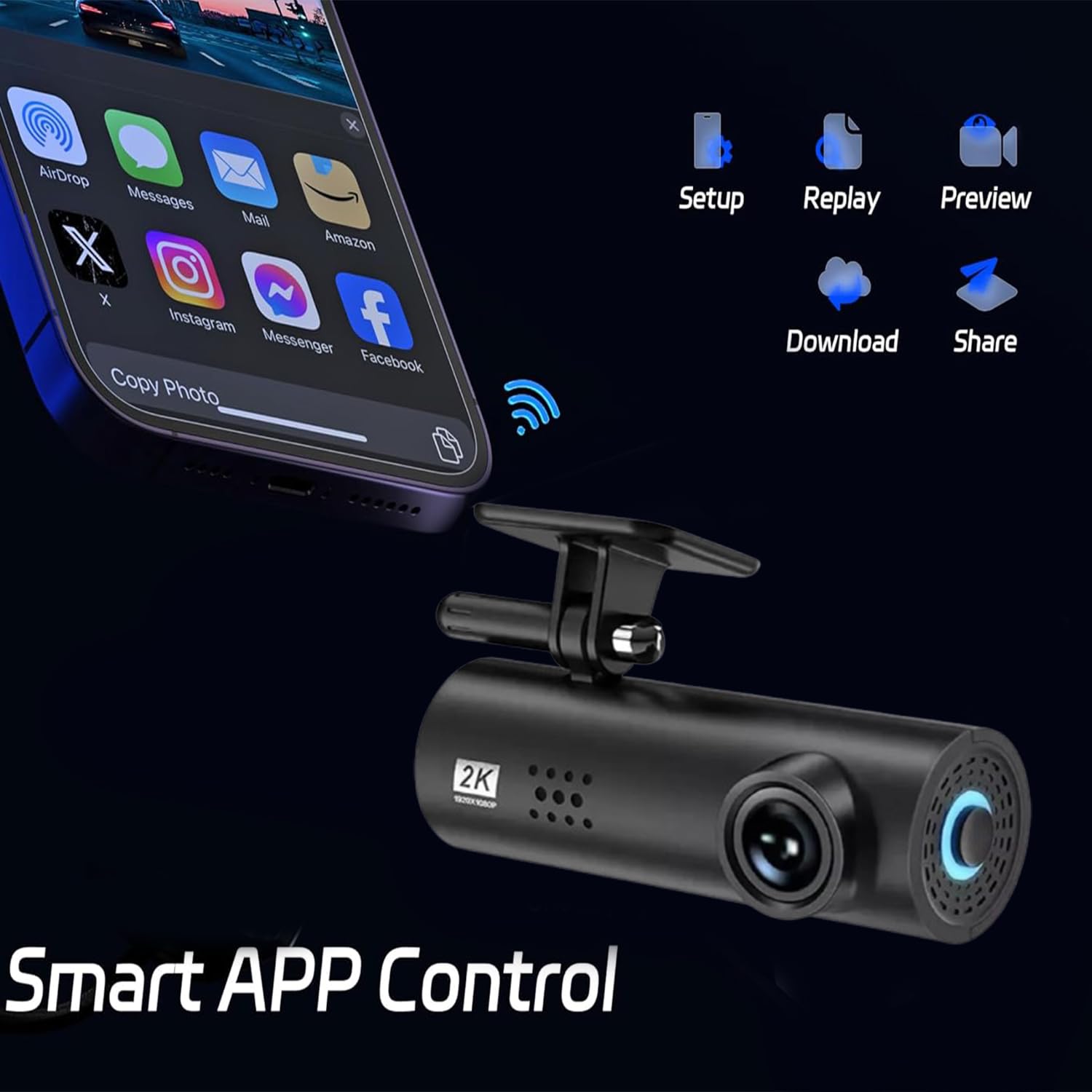 Dash Cam 2K WiFi , G-Sensor, GPS Support, Time-Lapse & Loop Recording, Motion Detection, Compact Car Camera - SY02