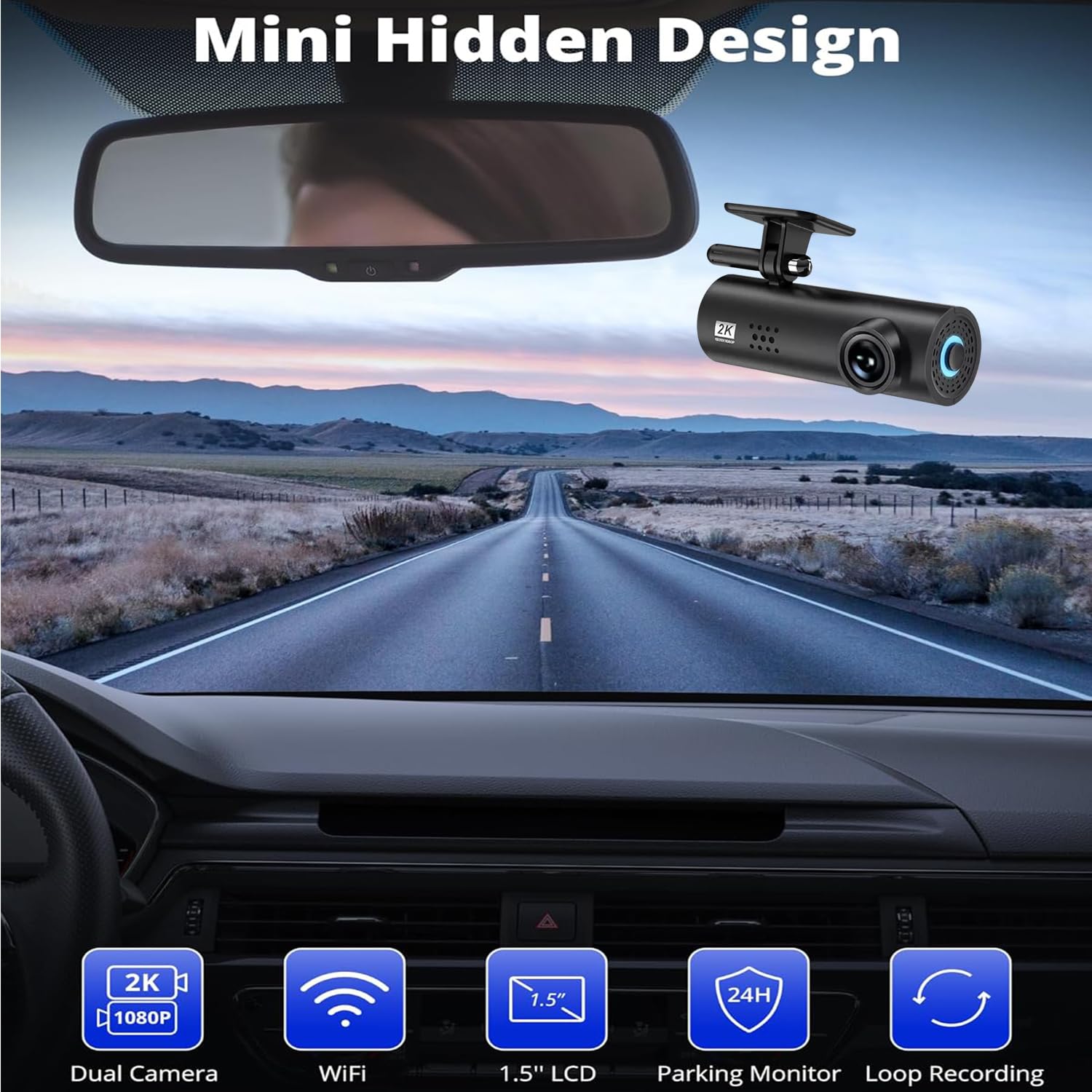 Dash Cam 2K WiFi , G-Sensor, GPS Support, Time-Lapse & Loop Recording, Motion Detection, Compact Car Camera - SY02