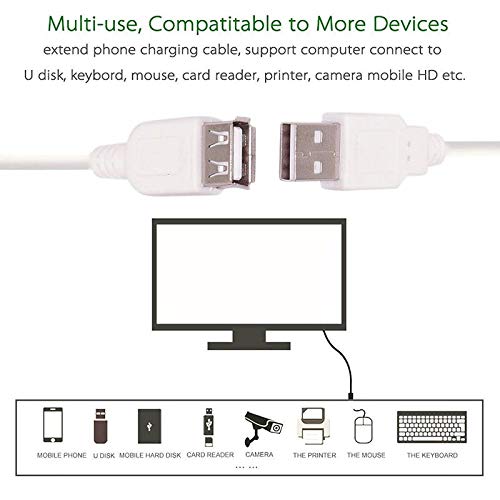 USB A (M) to USB A ( F) Extension Cable High-Speed Data Transfer Compatible with Keyboard, Mouse, Hard Drive, Flash Drive, Xbox, Laptop/PC/Mac/Printer (White)