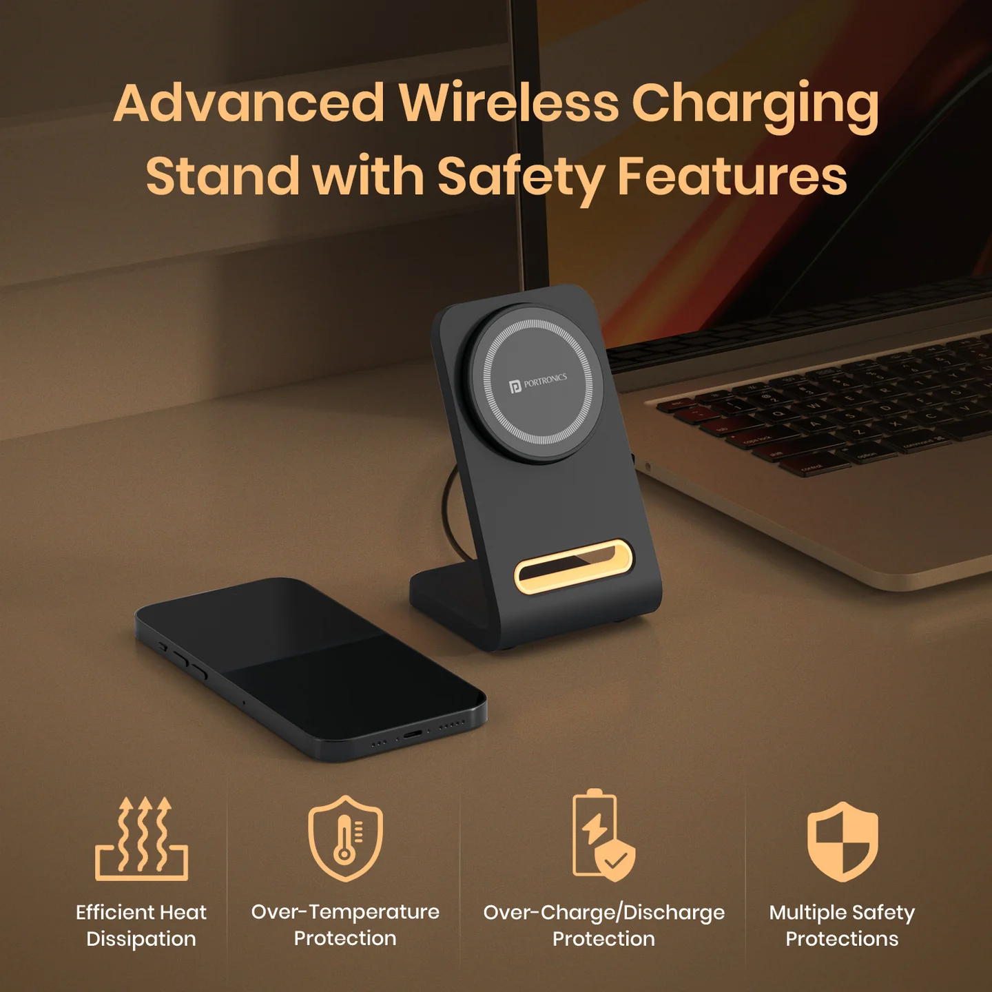 Portronics Flux 15W Qi2 Enabled Wireless Charger, iPhone 15/15 Plus/15 Pro/15 Pro Max (Black)