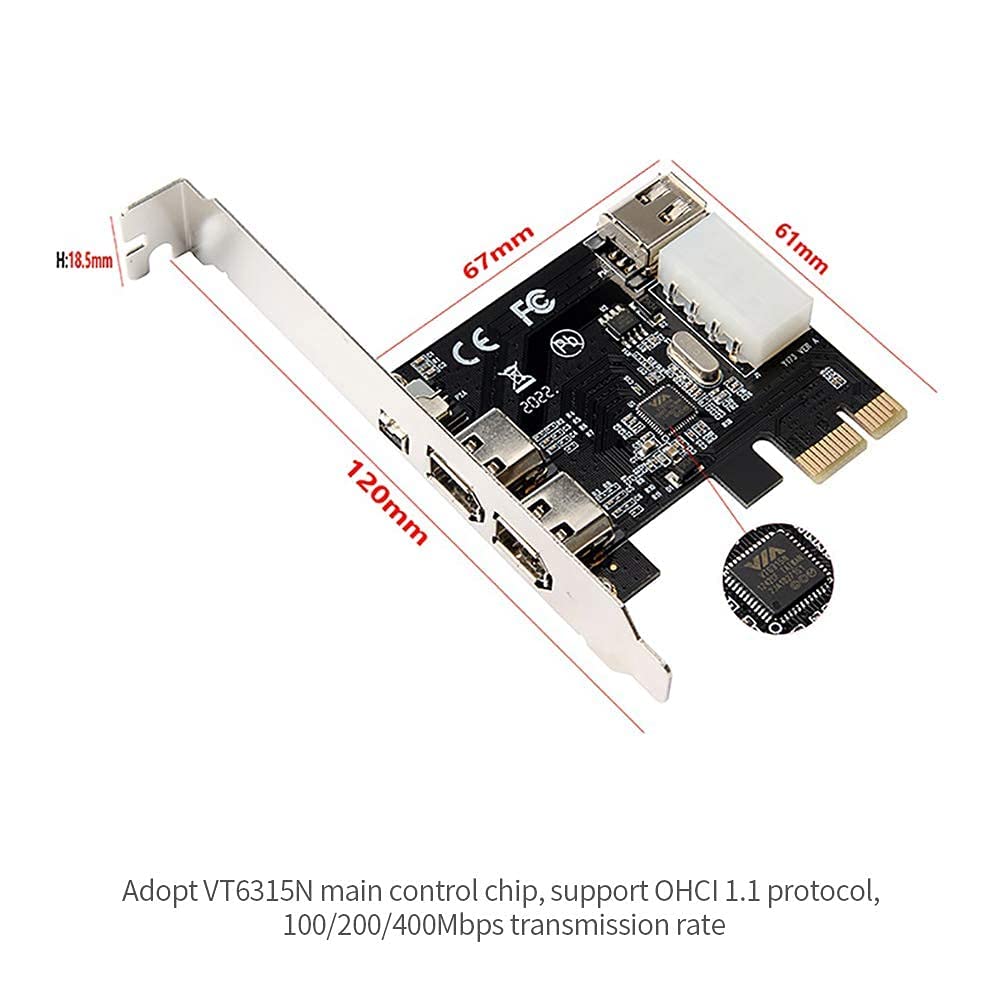 PCI Express Firewire Card, IEEE 1394 4-Port PCIe Adapter (3 x 6 Pin, 1 x 4 Pin), Firewire 400 for Windows, Mac, Linux"