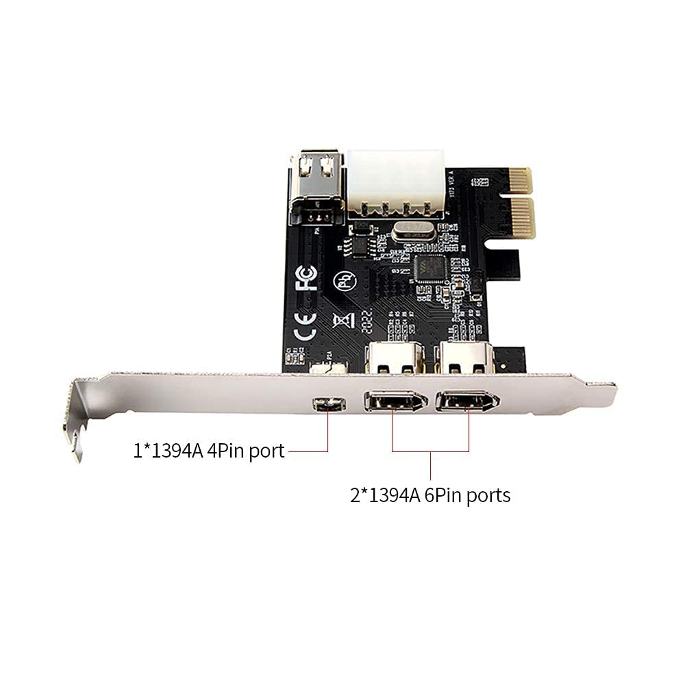 PCI Express Firewire Card, IEEE 1394 4-Port PCIe Adapter (3 x 6 Pin, 1 x 4 Pin), Firewire 400 for Windows, Mac, Linux"