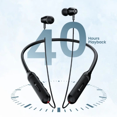 Portronics Harmonics Z7 Bluetooth Wireless in Ear Earphones with Upto 40 Hours Playback, Type C Fast Charging (Black)